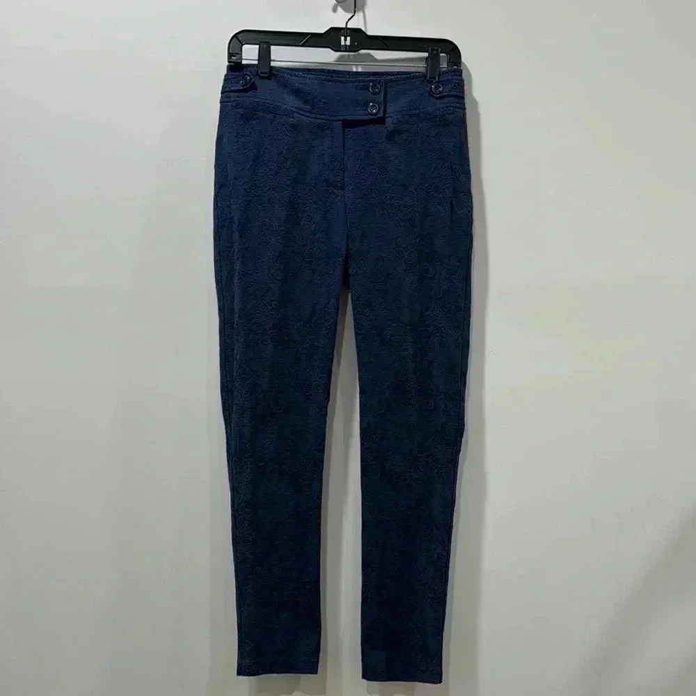 SOHO Apparel LTD Navy Blue Lace Print Pants Size 4